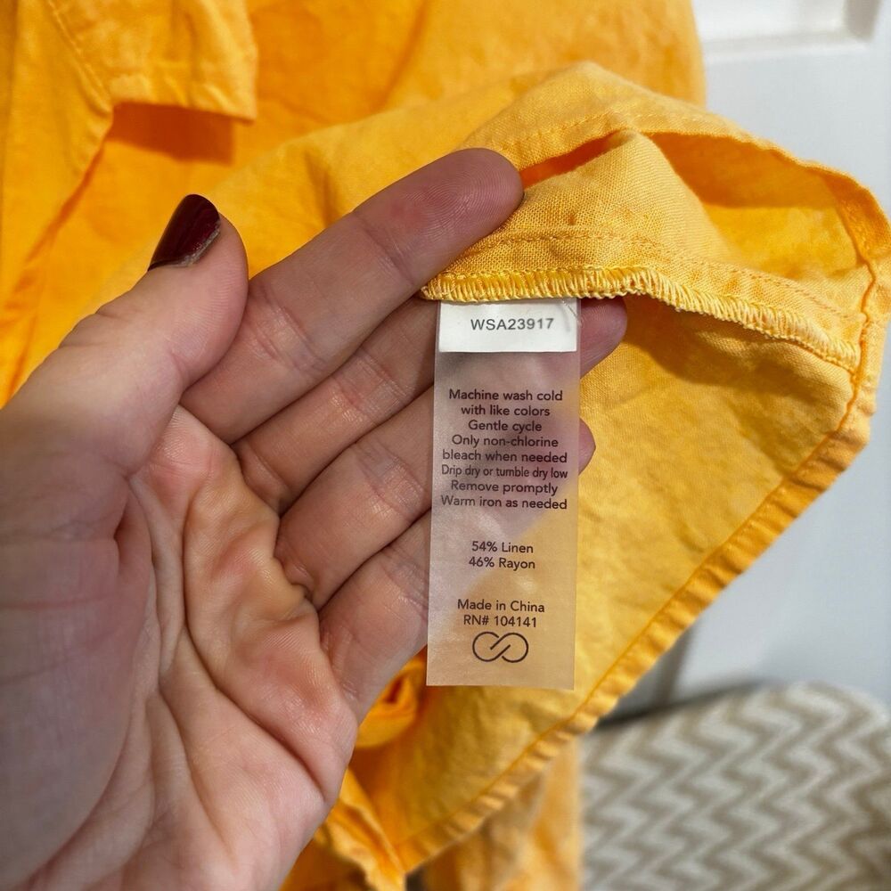 CALIA Tie Front Long Sleeve Linen Beach Shirt Swim Cover Up Sunrise Orange Large - Picture 3 of 4